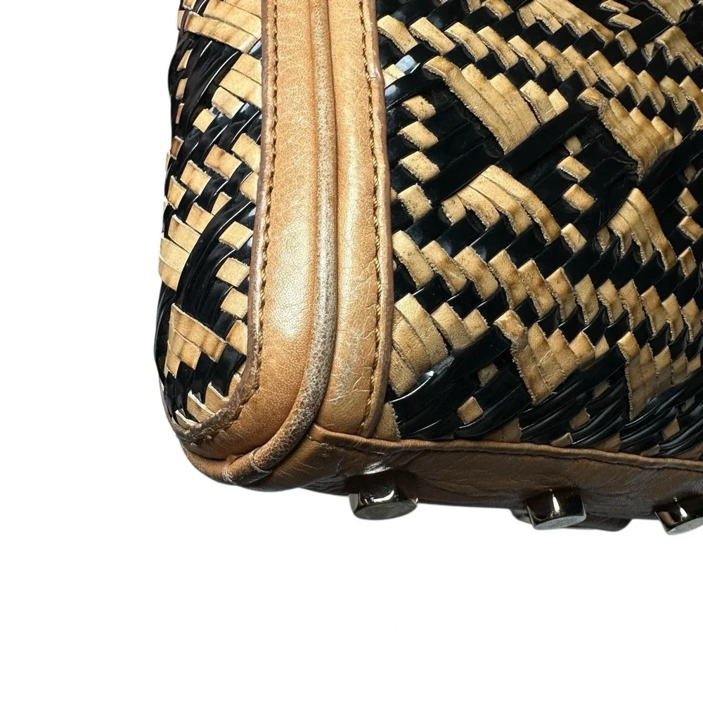 Rebecca Minkoff MAC Woven‎ Leather Crossbody Tan Black Chain Strap Shoulder Bag